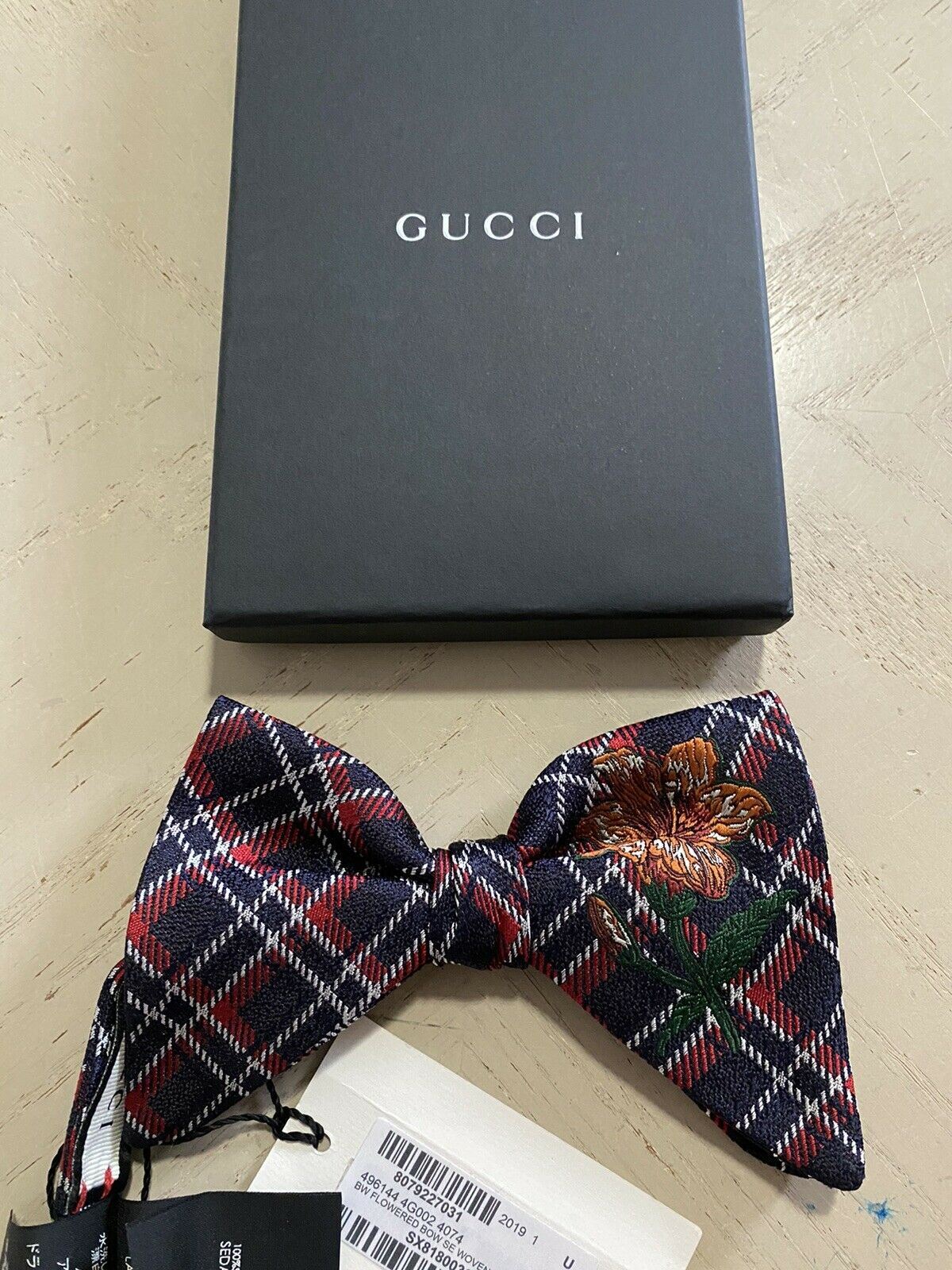 Новый галстук-бабочка из 100% шелка Gucci, зеленый/синий/красный, сделано в Италии.