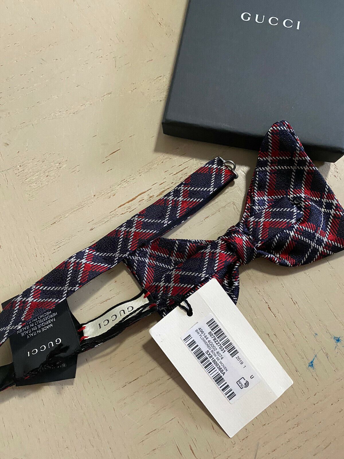 Новый галстук-бабочка из 100% шелка Gucci, зеленый/синий/красный, сделано в Италии.