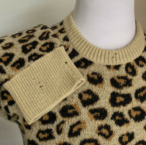 NWT $1960 Gucci Men Wool Jacquard Knit Crewneck Sweater Camel/Black M Italy