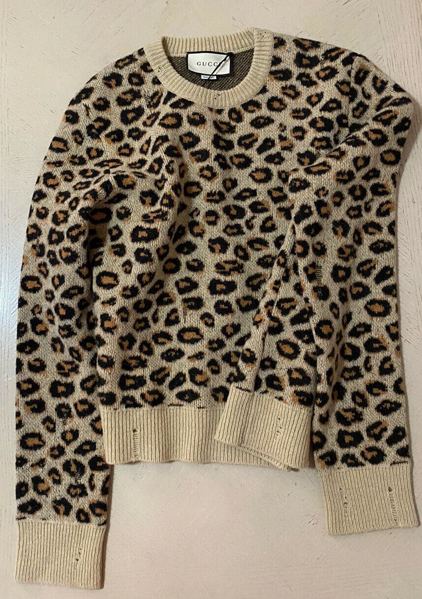 NWT $1960 Gucci Men Wool Jacquard Knit Crewneck Sweater Camel/Black M Italy