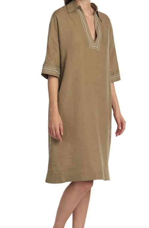 New $2125 Loro Piana Linen Tunic Dress Color Coriander Powder XL Italy