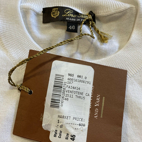 New $600 Loro Piana Ventotene Top Blouse Color While Size L ( 46/12 ) Italy