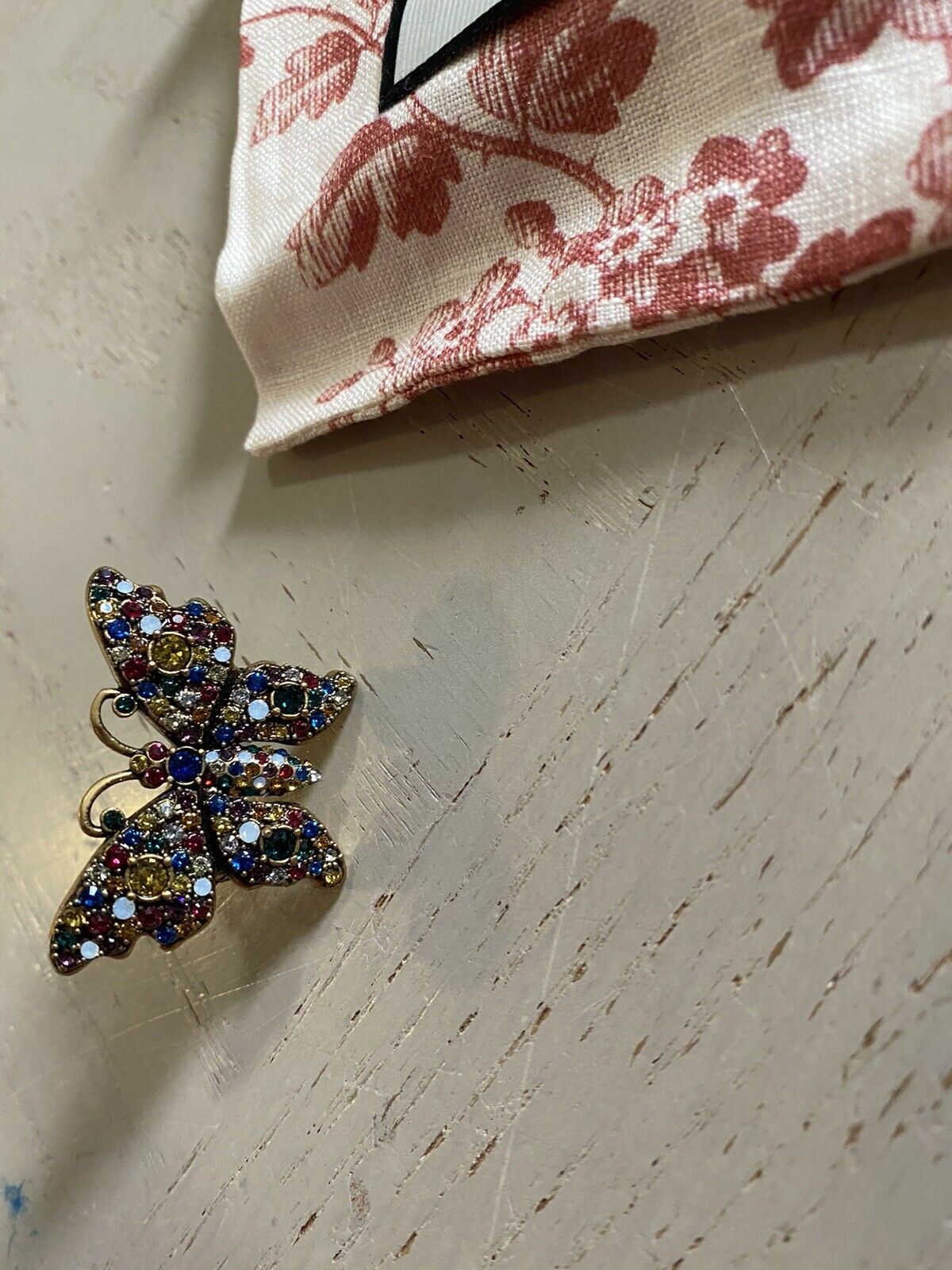 New Authentic GUCCI Women Crystal Studded Butterfly Ring Size S Italy