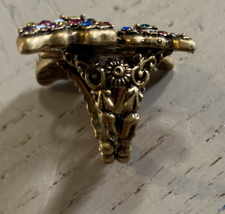 New Authentic GUCCI Women Crystal Studded Butterfly Ring Size S Italy