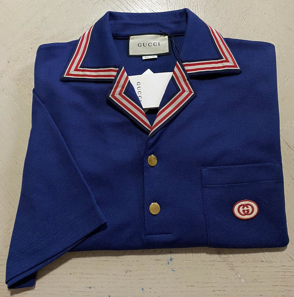 Neu mit Etikett: 1600 Gucci Herren-Kurzarm-Poloshirt, Blau, Größe XL, Italien