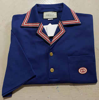 Neu mit Etikett: 1600 Gucci Herren-Kurzarm-Poloshirt, Blau, Größe XL, Italien