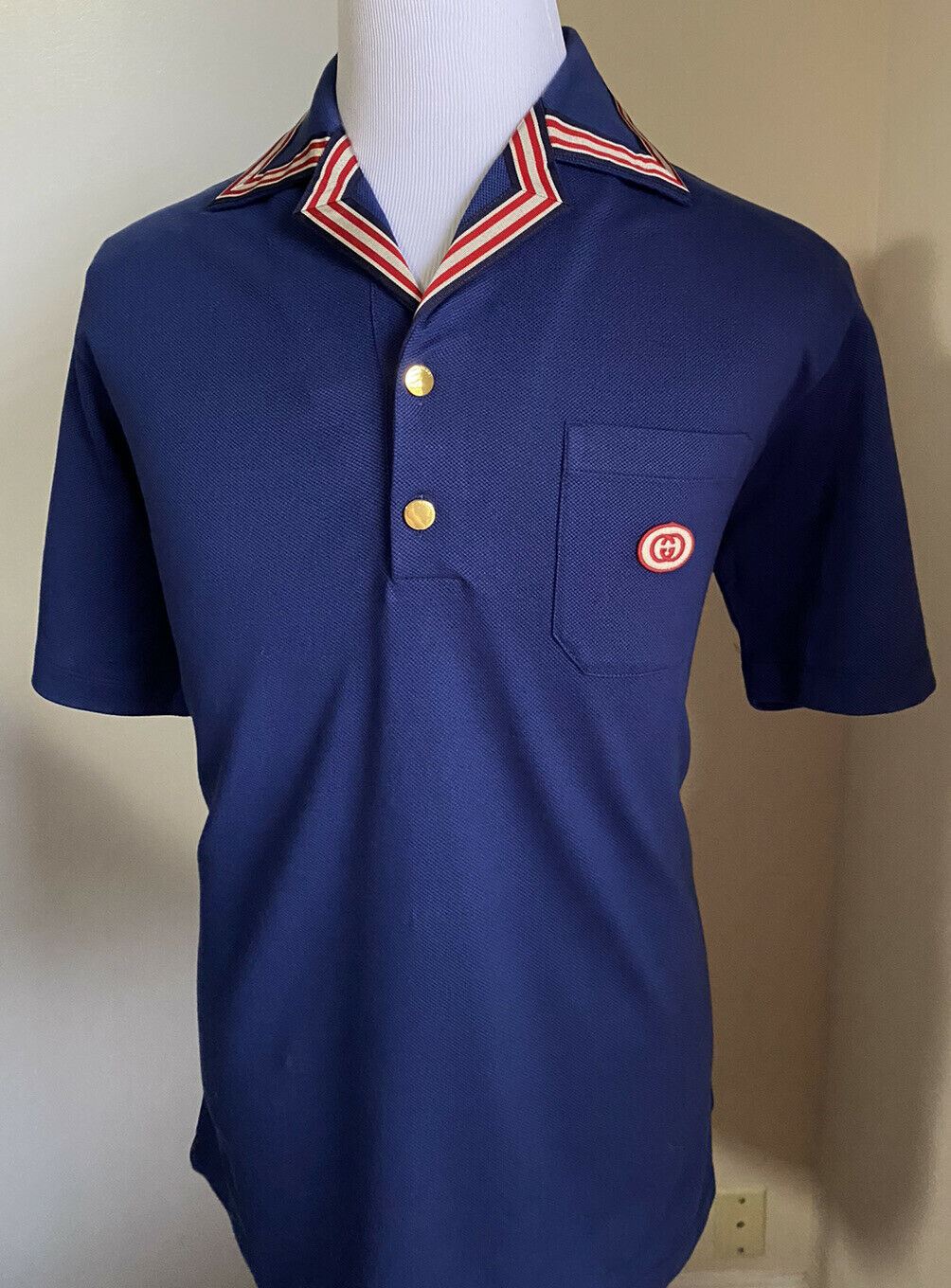 Neu mit Etikett: 1600 Gucci Herren-Kurzarm-Poloshirt, Blau, Größe XL, Italien