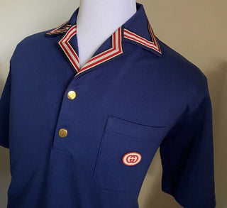 Neu mit Etikett: 1600 Gucci Herren-Kurzarm-Poloshirt, Blau, Größe XL, Italien
