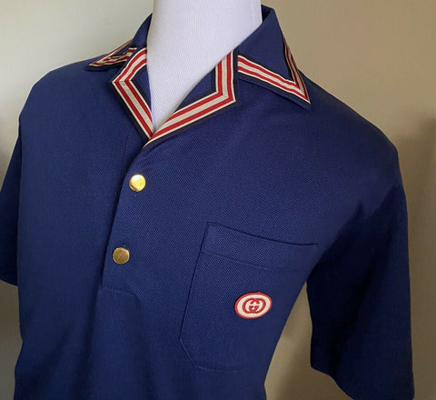 NWT 1600 Gucci Men’s Short Sleeve Polo Shirt Blue Size XL Italy