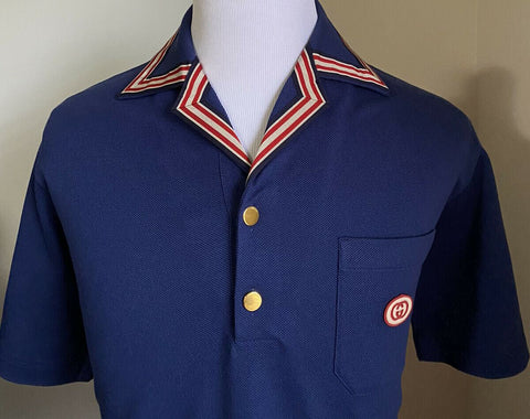 NWT 1600 Gucci Men’s Short Sleeve Polo Shirt Blue Size XL Italy