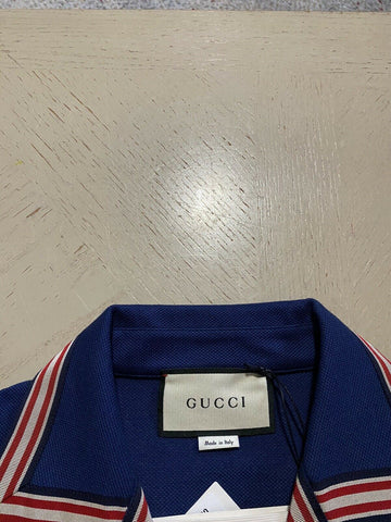 NWT 1600 Gucci Men’s Short Sleeve Polo Shirt Blue Size XL Italy