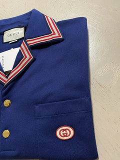 Neu mit Etikett: 1600 Gucci Herren-Kurzarm-Poloshirt, Blau, Größe XL, Italien