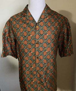 Neu $1850 Gucci Herren Seiden-GG-Monogramm-Bowling-Lose-Hemd Beige/Orange XL