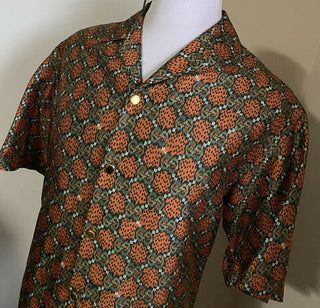 Neu $1850 Gucci Herren Seiden-GG-Monogramm-Bowling-Lose-Hemd Beige/Orange XL