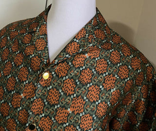 Neu $1850 Gucci Herren Seiden-GG-Monogramm-Bowling-Lose-Hemd Beige/Orange XL