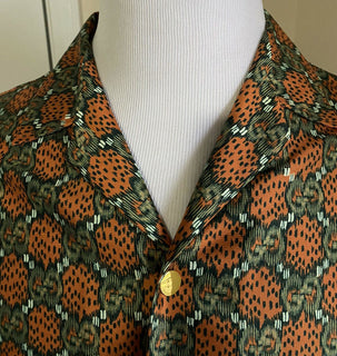 Neu $1850 Gucci Herren Seiden-GG-Monogramm-Bowling-Lose-Hemd Beige/Orange XL