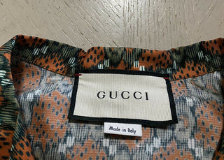 Neu $1850 Gucci Herren Seiden-GG-Monogramm-Bowling-Lose-Hemd Beige/Orange XL