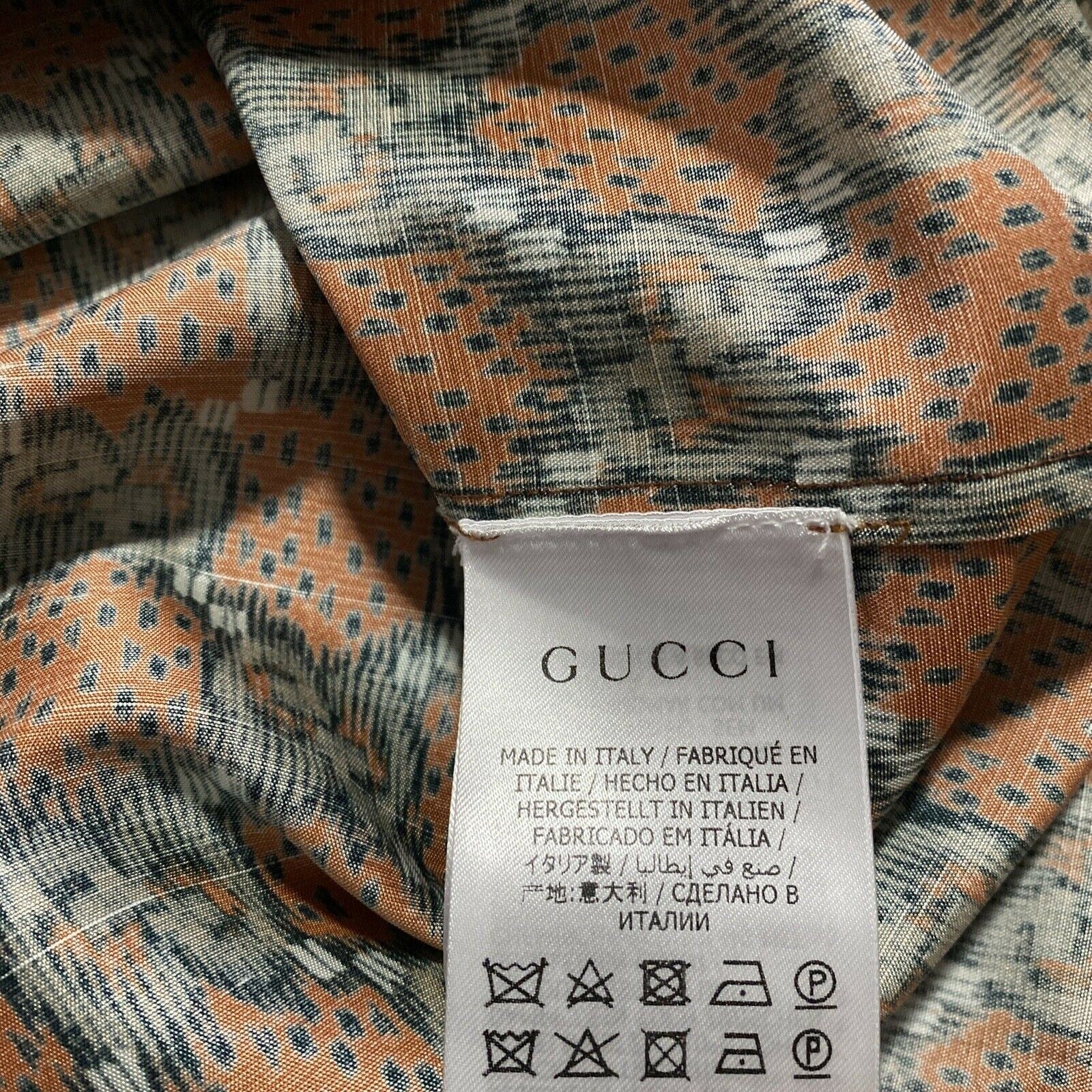 New $1850 Gucci Men’s Silk GG Monogram Bowling Lose Shirt Beige/Orange XL