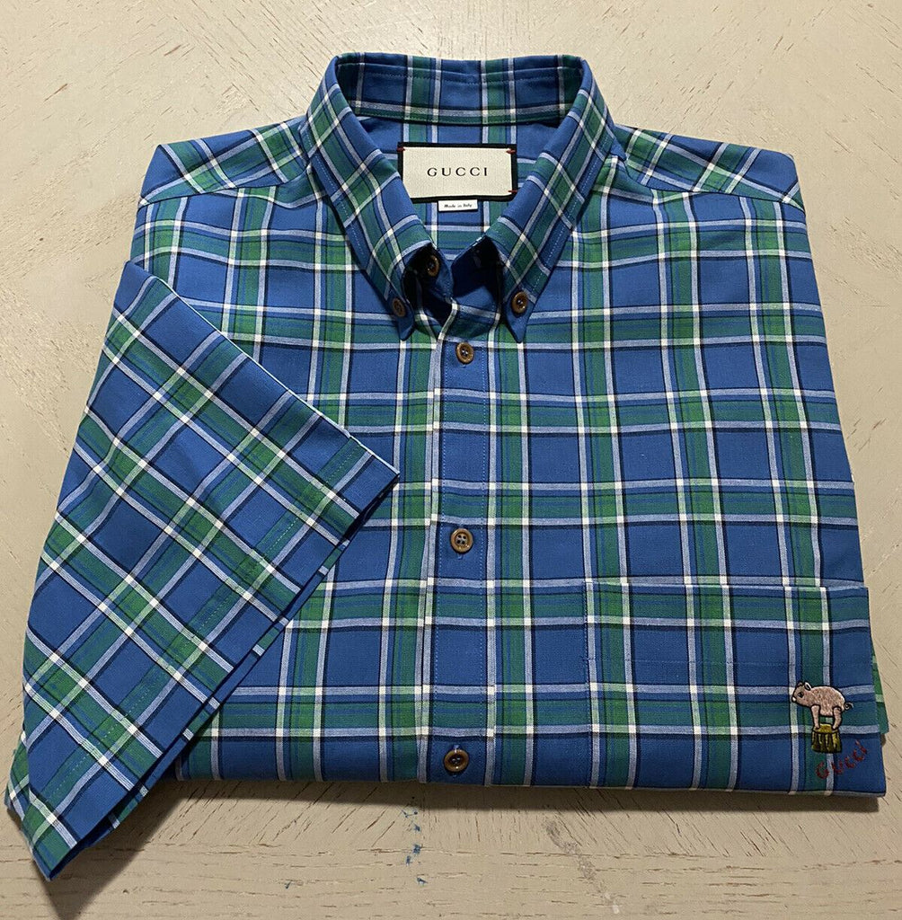Neues Gucci Herren-Kurzarmhemd für 750 $, Blau, Größe XL, Italien
