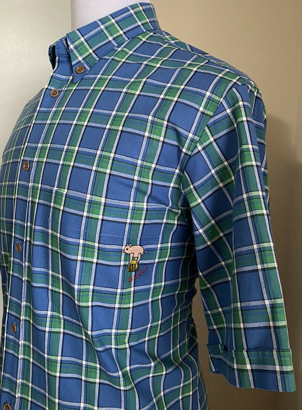 New $750 Gucci Men’s Short Sleeve Dress Shirt Blue Size XL  Italy