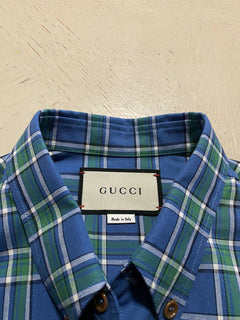Neues Gucci Herren-Kurzarmhemd für 750 $, Blau, Größe XL, Italien