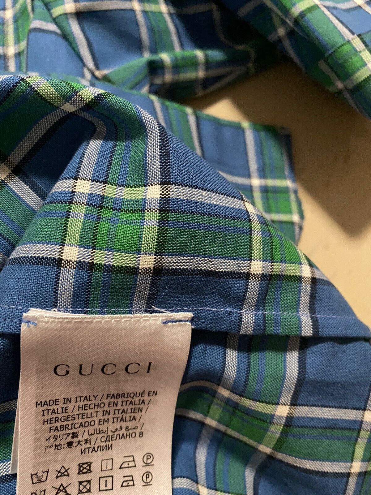 Новая мужская классическая рубашка с коротким рукавом Gucci за 750 долларов, синяя, размер XL, Италия