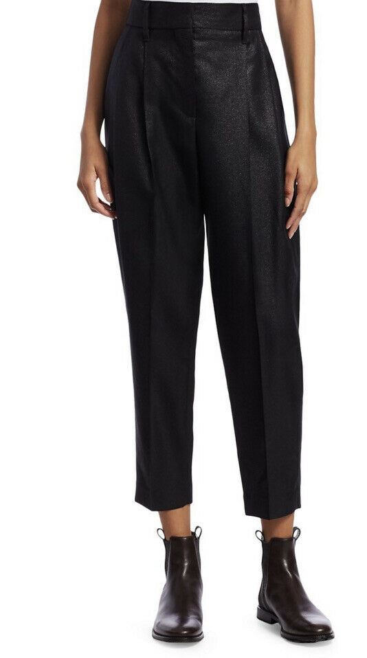 New $1995 Brunello Cucinelli Women Glitter Wool-Blend Crop Pants Black 38/2
