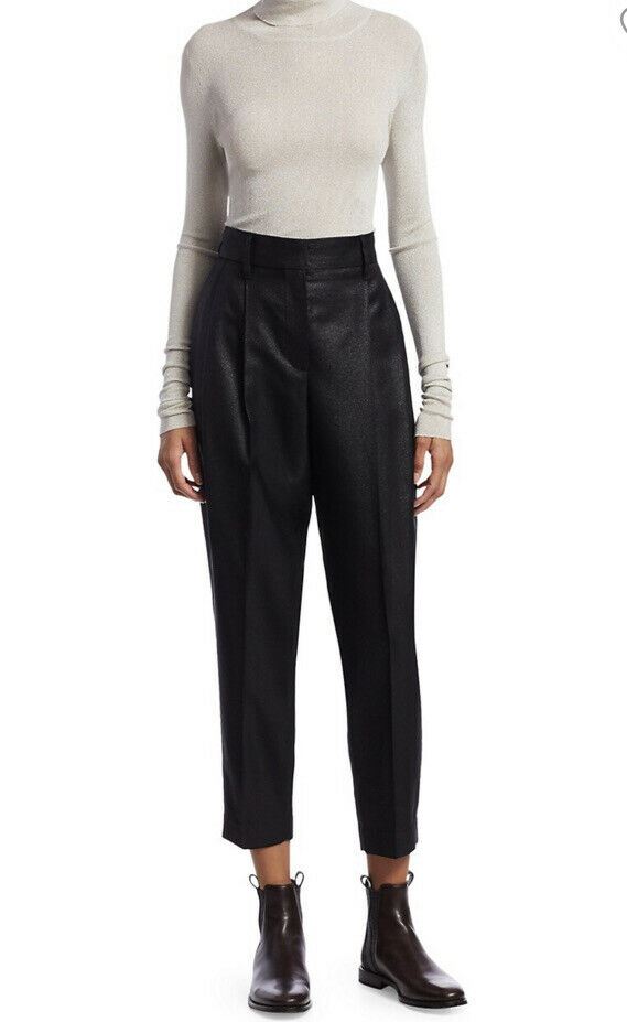 New $1995 Brunello Cucinelli Women Glitter Wool-Blend Crop Pants Black 38/2