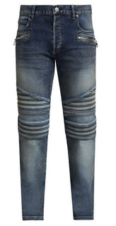 Neu mit Etikett: 1750 $ Balmain Herren-Jeans mit Monogramm-Prägung, gerippt, Blau, 36 (gemessen 38)