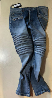Neu mit Etikett: 1750 $ Balmain Herren-Jeans mit Monogramm-Prägung, gerippt, Blau, 36 (gemessen 38)