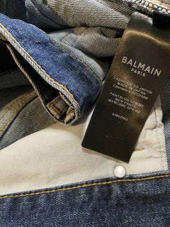 Neu mit Etikett: 1750 $ Balmain Herren-Jeans mit Monogramm-Prägung, gerippt, Blau, 36 (gemessen 38)
