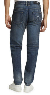 Neu mit Etikett: 1750 $ Balmain Herren-Jeans mit Monogramm-Prägung, gerippt, Blau, 36 (gemessen 38)