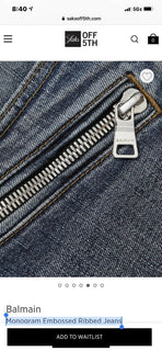 Neu mit Etikett: 1750 $ Balmain Herren-Jeans mit Monogramm-Prägung, gerippt, Blau, 36 (gemessen 38)
