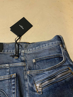 Neu mit Etikett: 1750 $ Balmain Herren-Jeans mit Monogramm-Prägung, gerippt, Blau, 36 (gemessen 38)