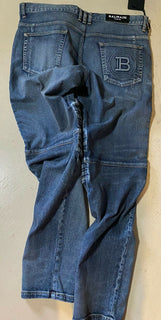 Neu mit Etikett: 1750 $ Balmain Herren-Jeans mit Monogramm-Prägung, gerippt, Blau, 36 (gemessen 38)