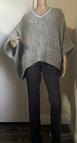 New $2395 Brunello Cucinelli Women Mohair-Blend Poncho Gray XS Italy