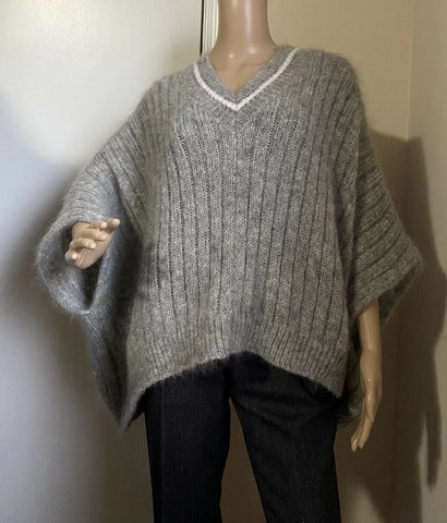 New $2395 Brunello Cucinelli Women Mohair-Blend Poncho Gray XS Italy