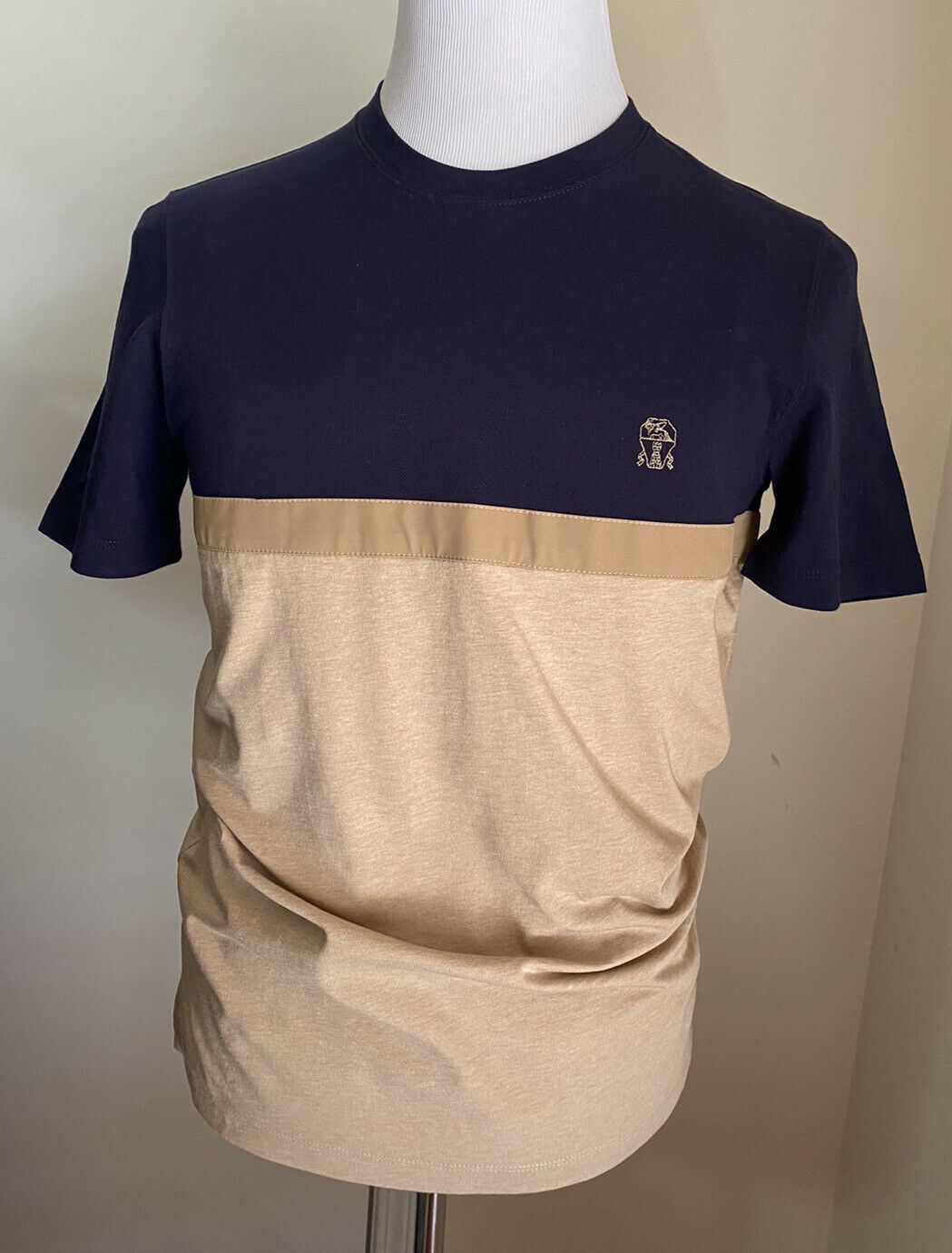 Новая мужская футболка Brunello Cucinelli, синяя/коричневая, размер S, Италия, $575