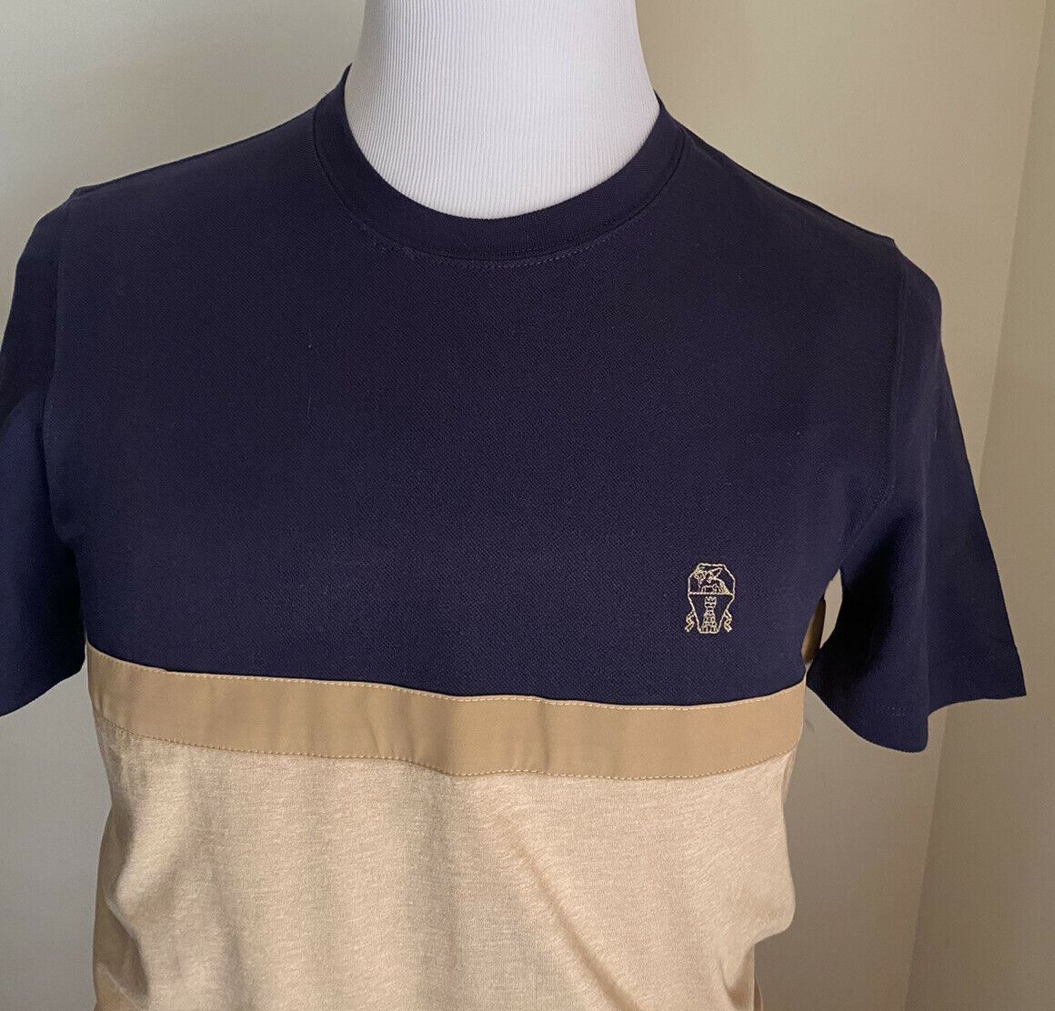 Neues 575 $ Brunello Cucinelli Herren-T-Shirt Blau/Braun Größe S Italien