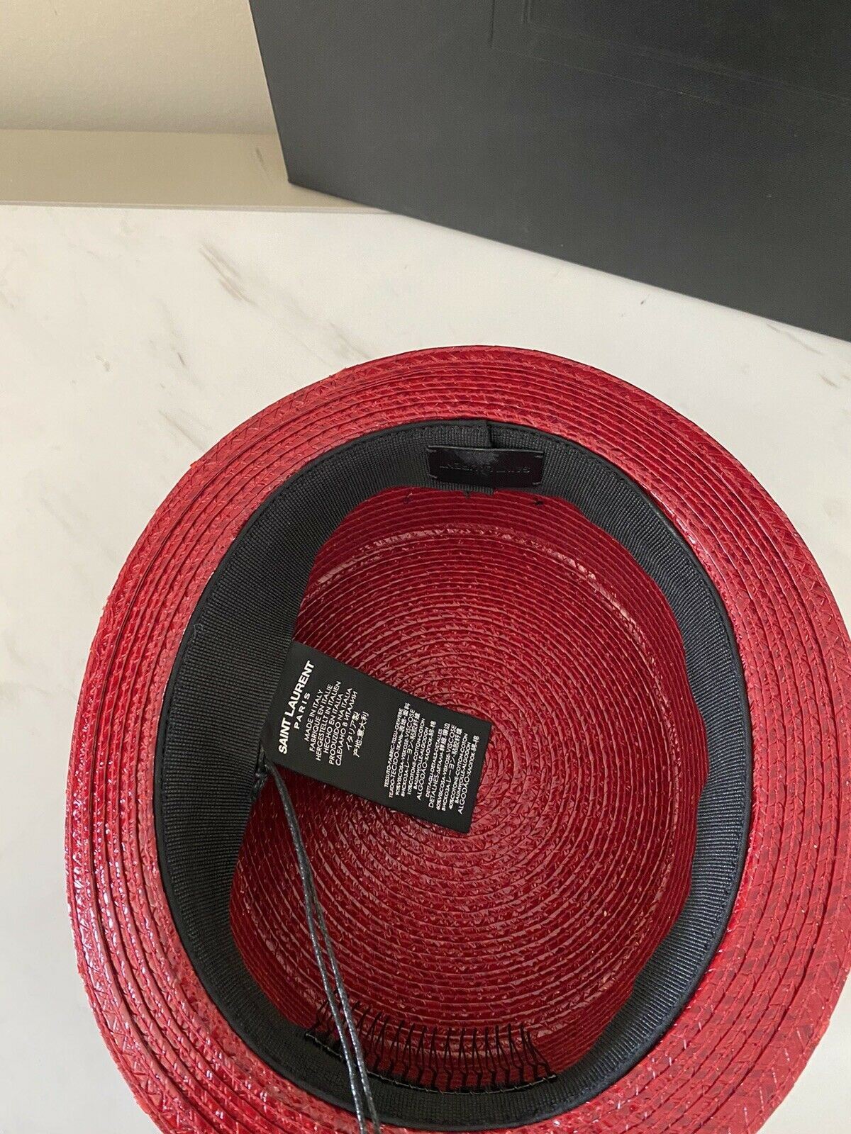 NWT  Saint Laurent Small Boater Hat In Matte Straw Red S Italy