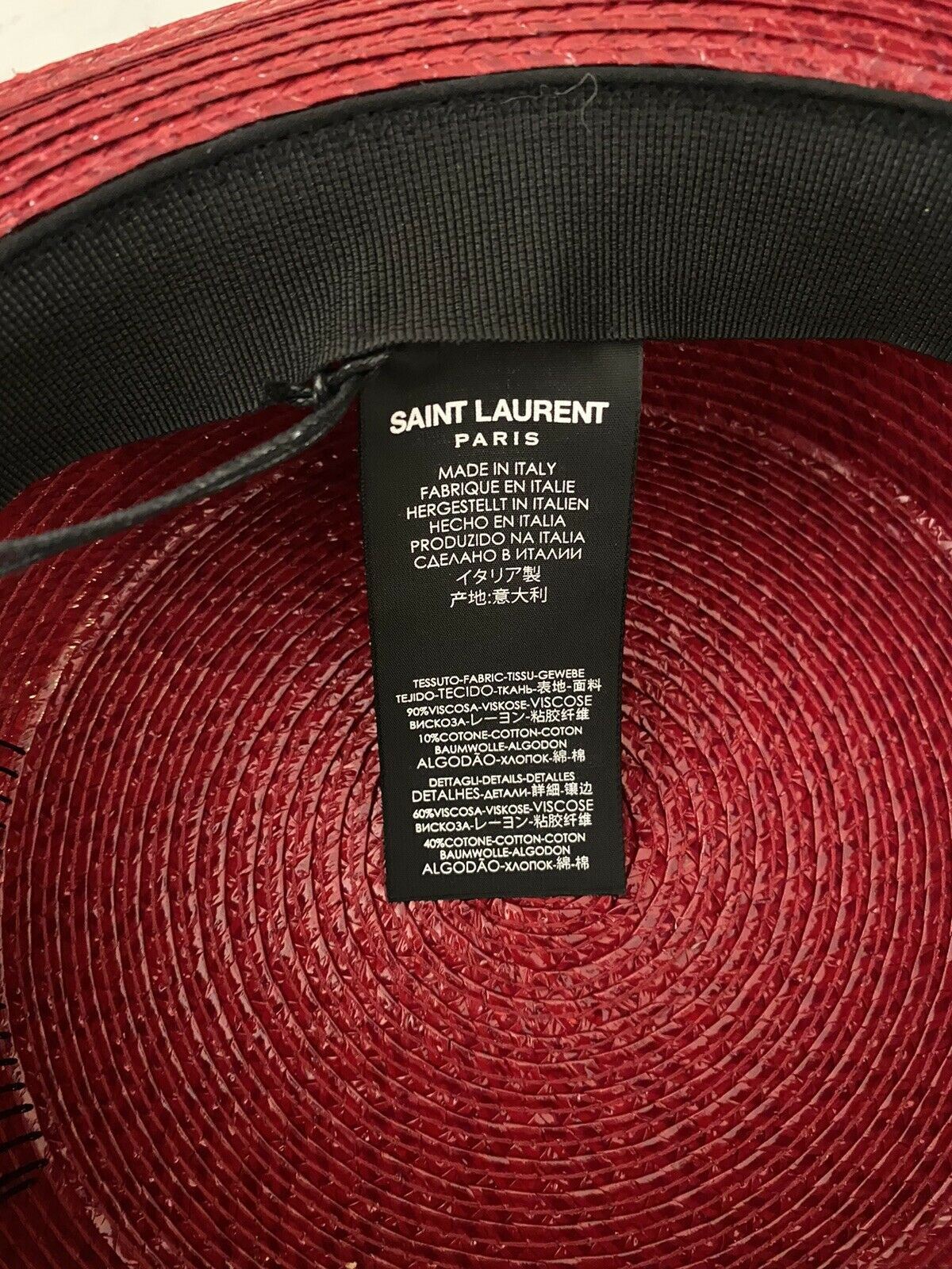 NWT  Saint Laurent Small Boater Hat In Matte Straw Red S Italy