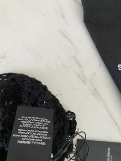 Neu mit Etikett: 1105 $ Saint Laurent Häkelmütze aus Baumwolle mit Kristallen Schwarz M Italien