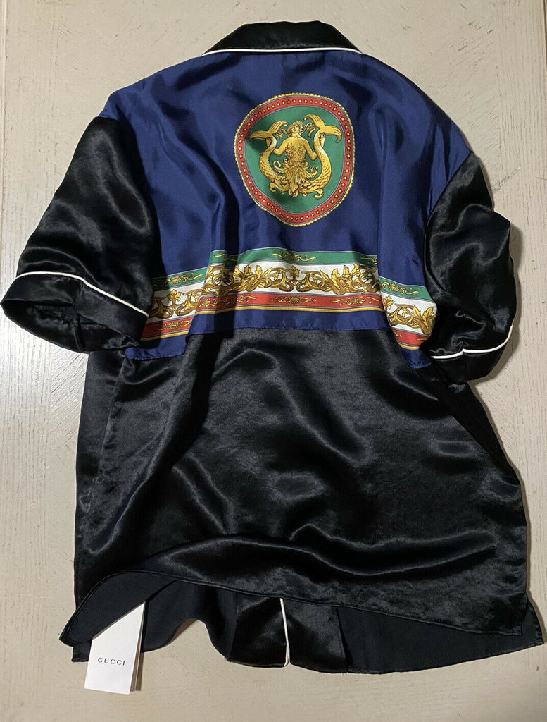 Neues Gucci Herren-Kurzarm-Klassenhemd für 1880 $ in Schwarz/Blau, Größe L (50 Eu), Italien