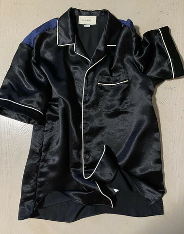New $1880 Gucci Men’s Short Sleeve Class Shirt Black/Blue Size L ( 50 Eu ) Italy