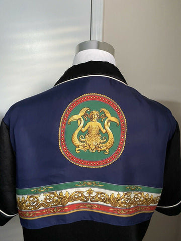 New $1880 Gucci Men’s Short Sleeve Class Shirt Black/Blue Size L ( 50 Eu ) Italy