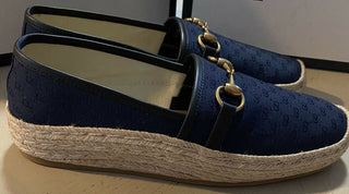 Neue Gucci Herren GG Monogram Canvas/Leder Espadrille Schuhe Blau 8,5 US/7,5 UK