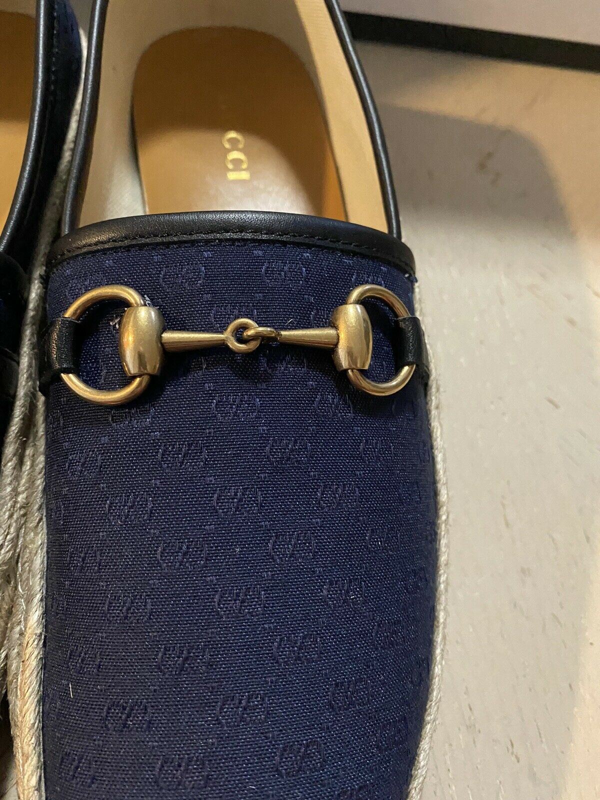 New Gucci Men GG Monogram Canvas/Leather Espadrille Shoes Blue 8.5 US/7.5 UK