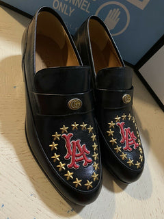 Neu 1190 $ Gucci Herren GG Leder Loafer Schuhe Schwarz 8,5 US ( 7,5 UK )