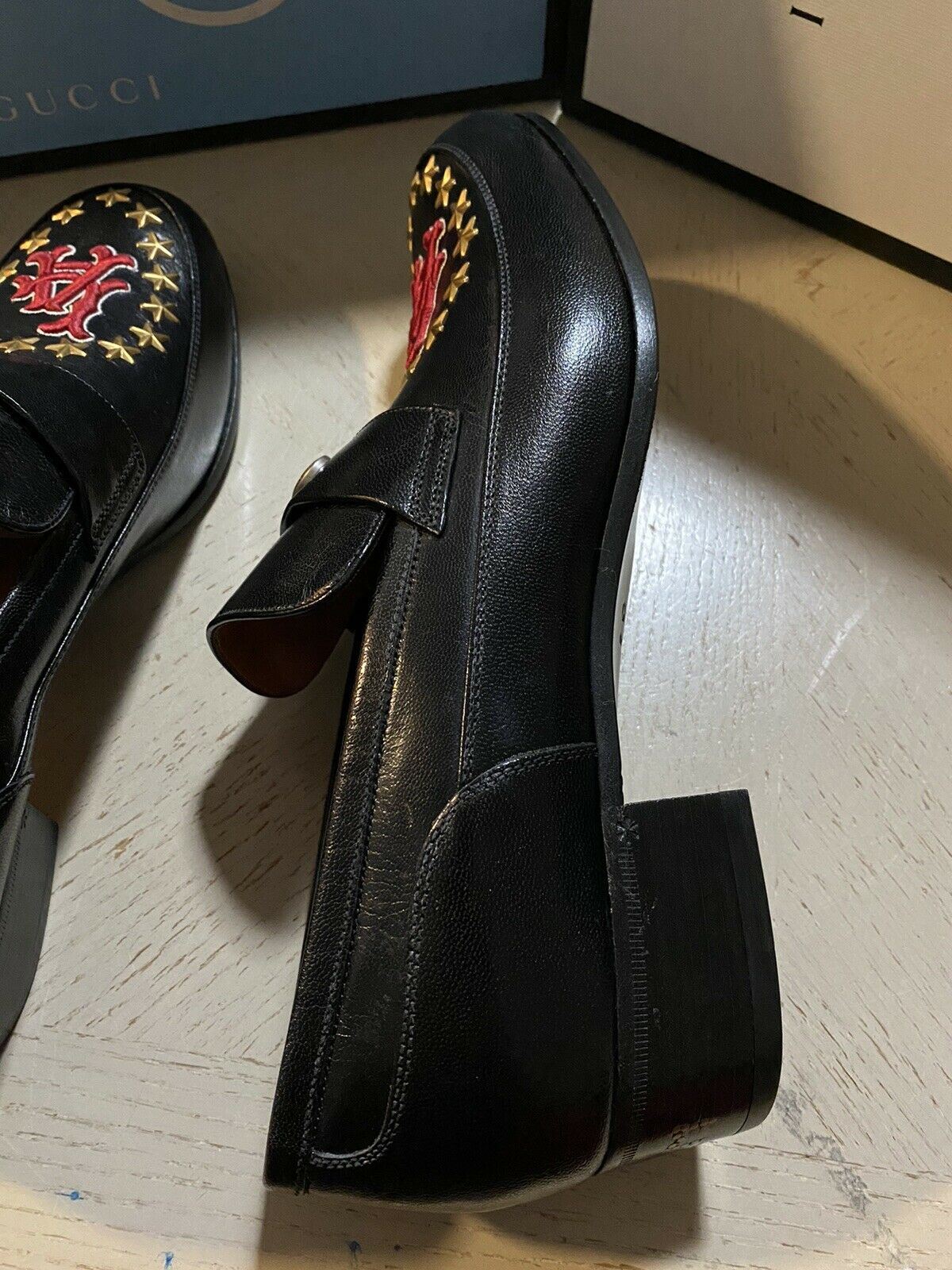 Neu 1190 $ Gucci Herren GG Leder Loafer Schuhe Schwarz 8,5 US ( 7,5 UK )
