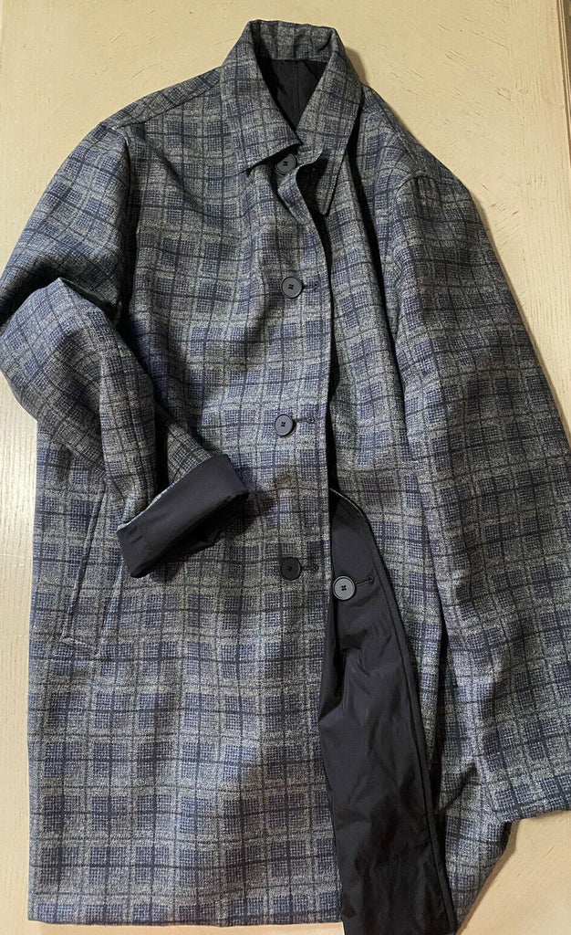 Neuer Bottega Veneta Herren Wendemantel aus schwerem Polyester mit Karomuster, Grau, 46 US/56Eu